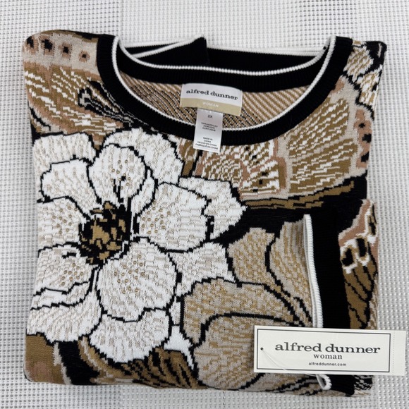 Alfred Dunner Sweaters - Alfred Dunner Seville Floral Butterfly Knit Sweater Neutral 2X NWT